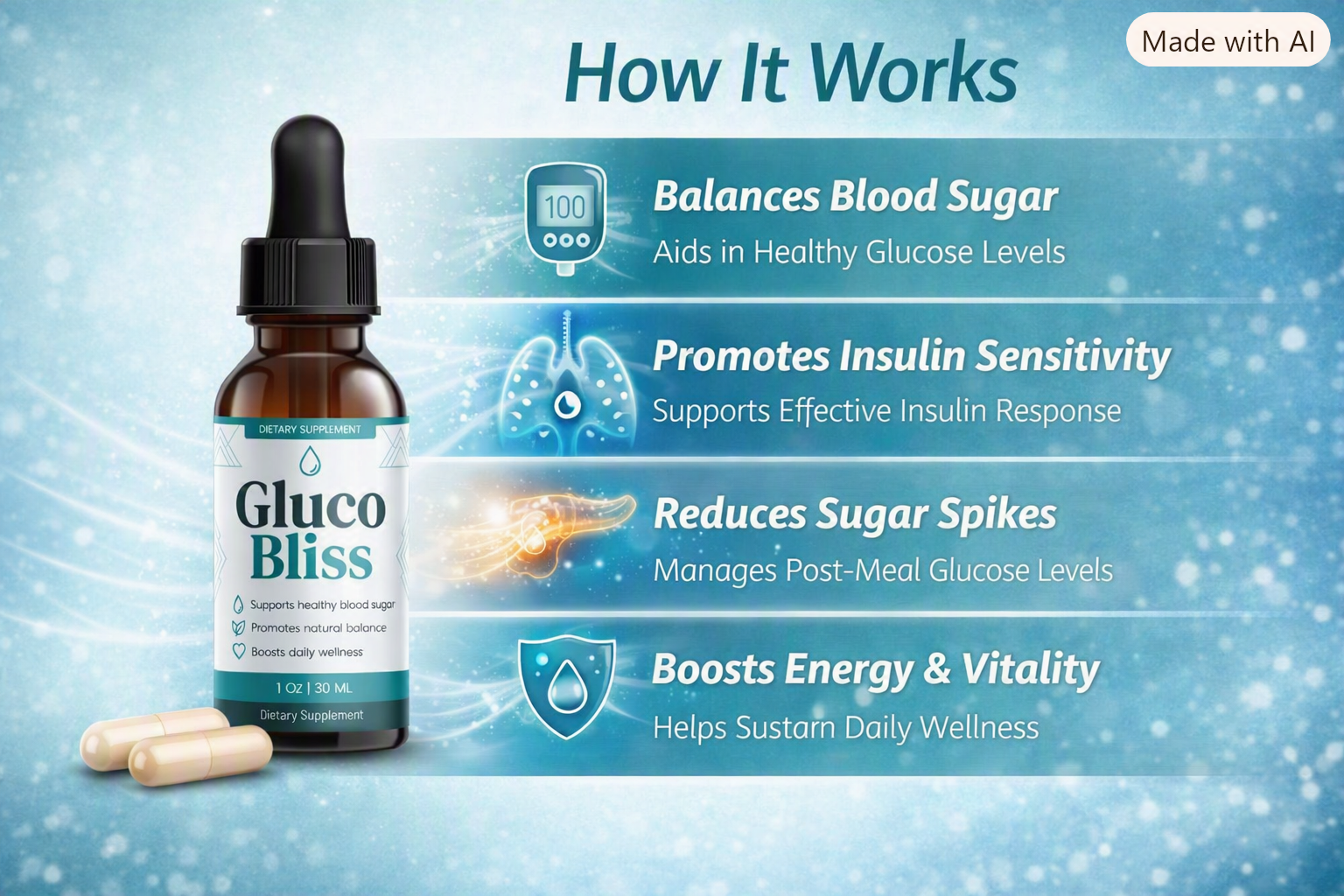 How GlucoBliss works &mdash; supporting glucose absorption, insulin signalling and metabolic balance